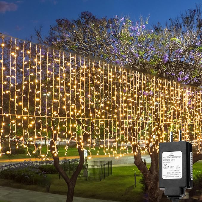 Solhice LED Curtain Lights Outside 40ft x 3ft for Backyard, 600 LED Plug in Hanging Fence String Lights Outdoor Waterproof for Backdrop Backyard Patio Deck Décor (Not Connectable)