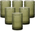 ZMOWIPDL Vintage Glassware Drinking Glasses Set of 6,15 oz Hobnail Glass Cups,Embossed Green Water Tumbler,for Beer,Cocktail,Whiskey,Juice and Various Mixed Drinks- 1 Cleaning Brush