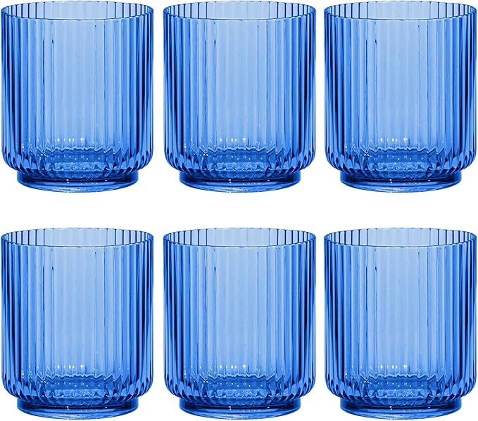 Abode Homewares Mesa 15 oz Durable Acrylic Double Old Fashioned Glasses, Shatter-Resistant and Dishwasher-Safe Outdoor/Indoor Drinkware, Ideal for Scotch, Bourbon, Cocktails - Cobalt Blue - Set of 6