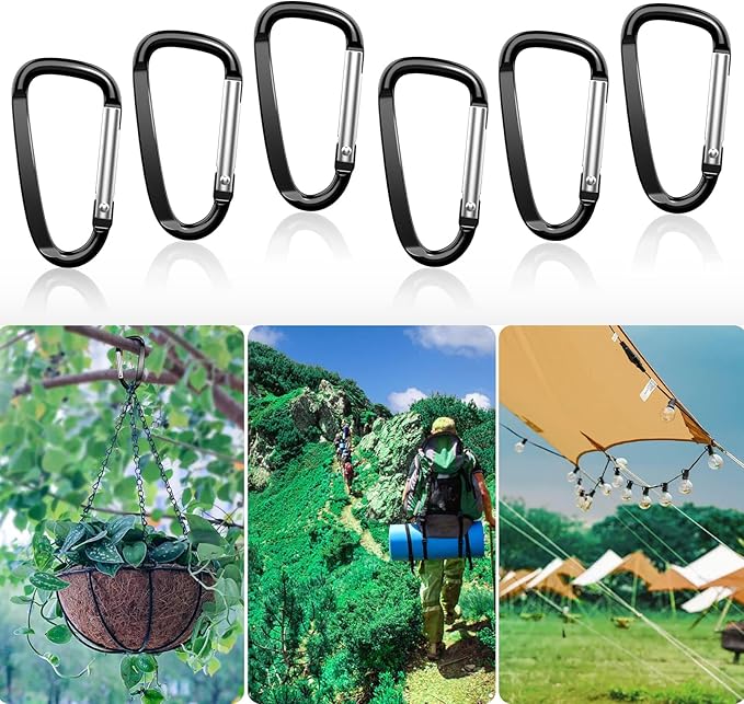 2.4" 24pcs Small Carabiner Clip Keychain, Aluminum D Ring Shape Clips with Keyring Keychain Hook