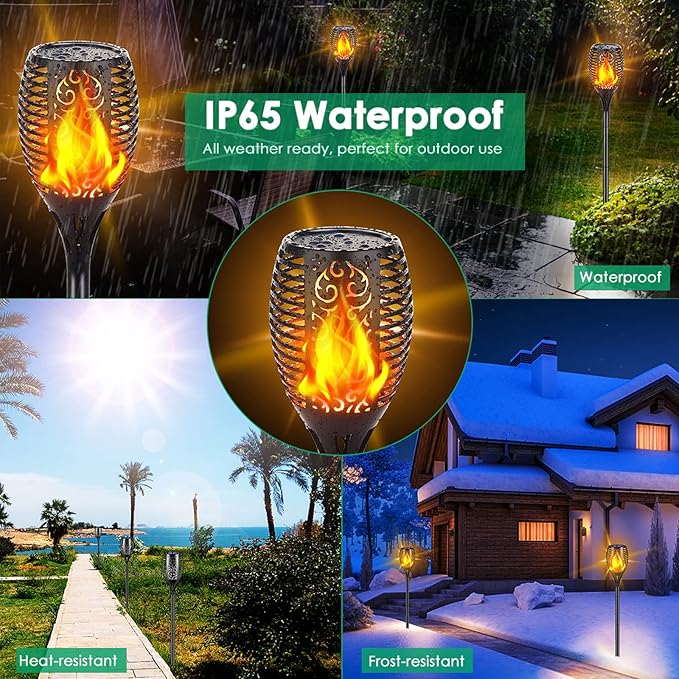 TomCare Solar Lights Outdoor 99 LED Higher & Larger Flickering Flame Solar Torch Lights 43" Waterproof Outdoor Lighting Solar Powered Pathway Walkway Lights for Outside Garden Patio Yard, 4Pack