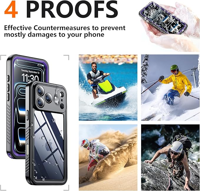 SPIDERCASE for iPhone 17 Pro Case Waterproof, Built-in Lens & Screen Protector, Full Heavy Duty Protection, 12FT Military Shockproof, Dustproof, Anti-Scratched Phone Case,Purple/Clear