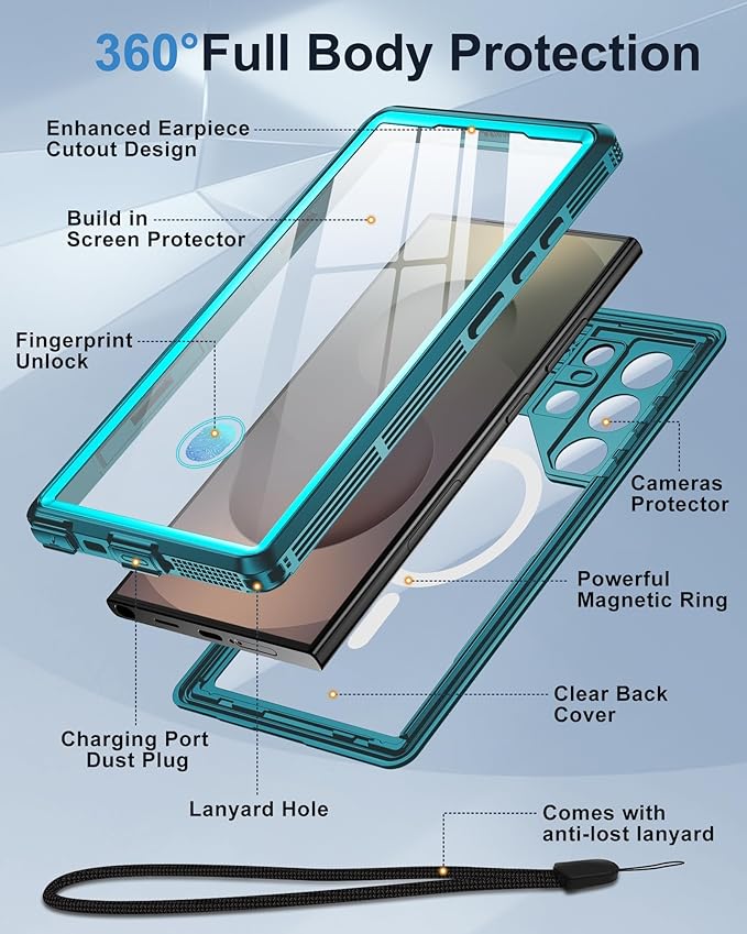 for Samsung Galaxy S25 Ultra Waterproof Case, [Fit for Magsafe] [IP68 Water Proof] [Built-in Screen Protector], Magnetic Heavy Duty Military Grade Rugged Phone Case for S 25 Ultra 6.9", Teal
