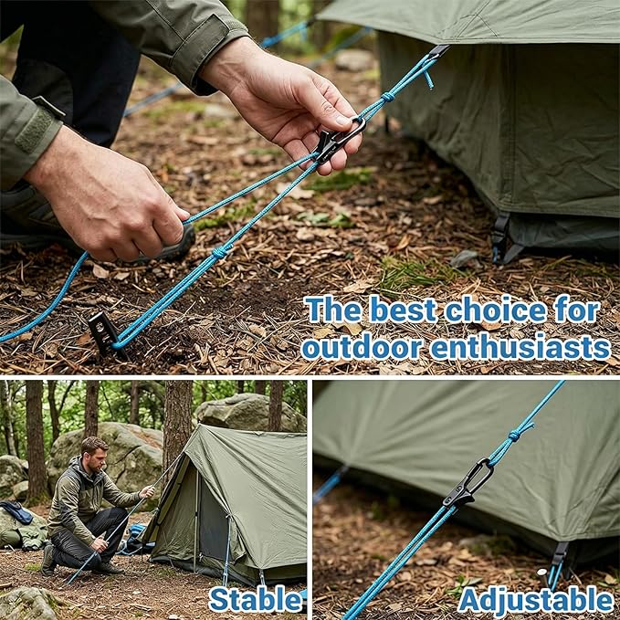 Rope Tightening Tool & Tensioner:6 Pack Rope with Roller Tensioner for Easy and Secure Tying,Heavy Duty Retractable Buckle with Accessory Cord for Camping Boating Home Storage Outdoor Use (Black 6)
