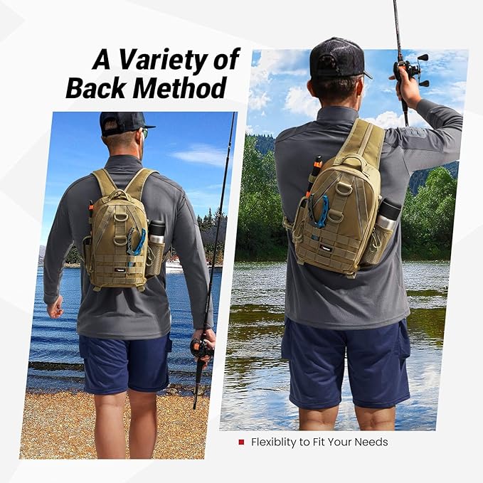 Piscifun Fishing Backpack with Rod Holder, Lightweight Sling Bag Storge Gear and Equipment