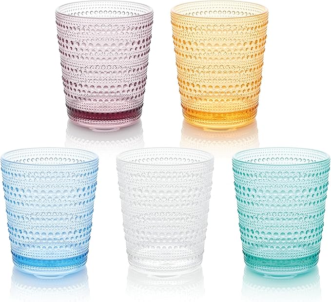 Santa Fe Orange Set of 6 Premium Acrylic DOF Glasses 16 oz – Unbreakable Drinkware with Textured Bubble Design, Dishwasher Safe Tumblers for Indoor & Outdoor Use