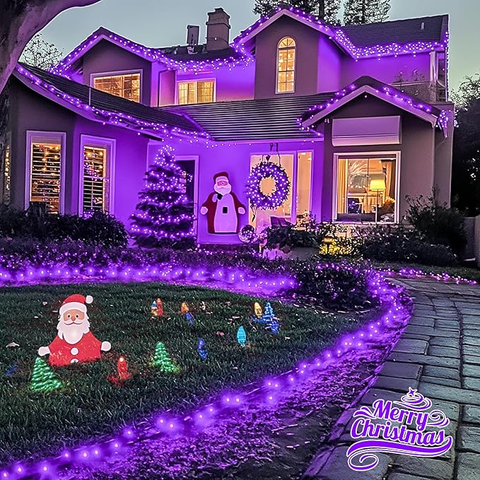 JMEXSUSS 600LED Purple Solar Halloween Lights, 206.7ft Solar String Lights Outdoor Waterproof, 8 Modes Purple Christmas Lights for Outside Yard Patio Tree Garden Xmas Halloween Decor