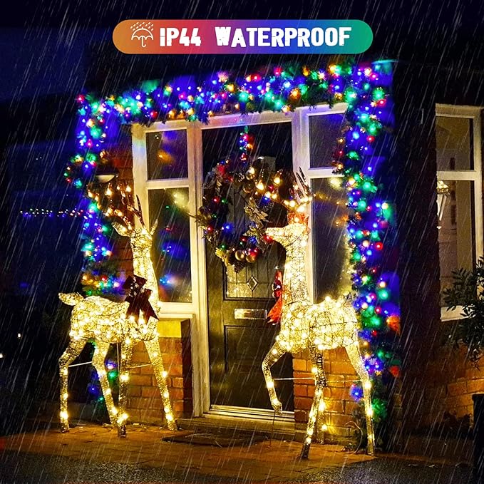 JMEXSUSS 2 Pack Solar String Lights Outdoor Waterproof, Total 400 LED 151FT Solar Christmas Lights Outdoor, 8 Modes Christmas Light for Outside Patio Yard Tree Decorations, Warm White to Multicolor