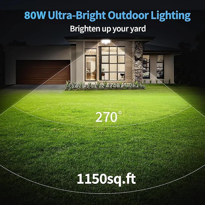 Olafus 80W Flood Lights Dusk to Dawn Outdoor Lighting, IP65 Waterproof LED Security Light with Photocell, 8000LM Dusk Dawn Outside Light, 6500K White Exterior Floodlight for Yard, Garden, Porch