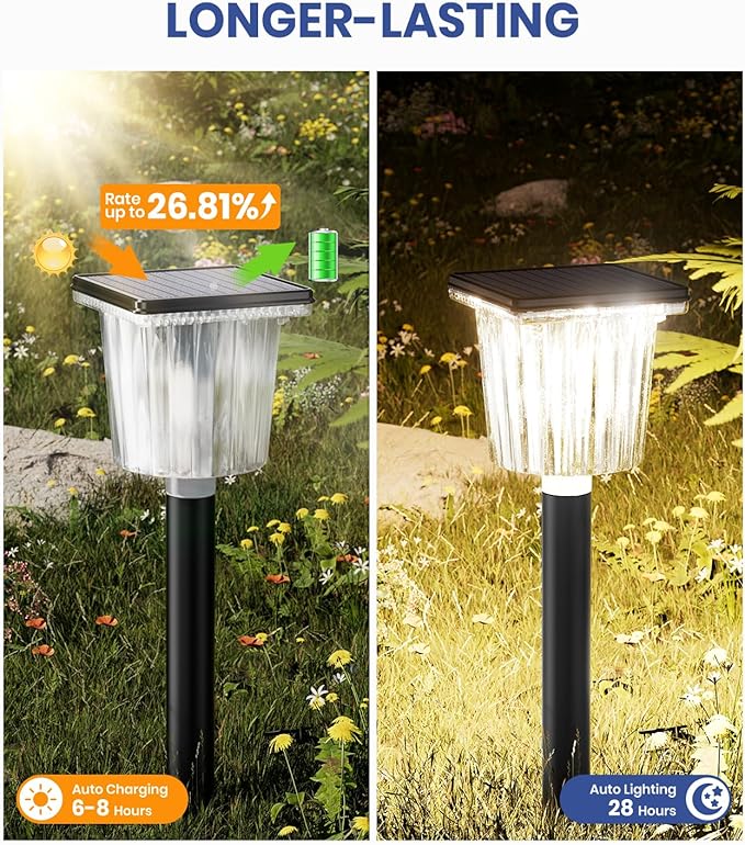 Upgraded Solar Lights Outdoor Waterproof 6 Pack, Adjustable Warm&Cool White, Pathway Lights Solar Powered Garden Decor Landscape Lighting Outside for Front Yard/Patio/Walkway/Driveway/Lawn/Path Light