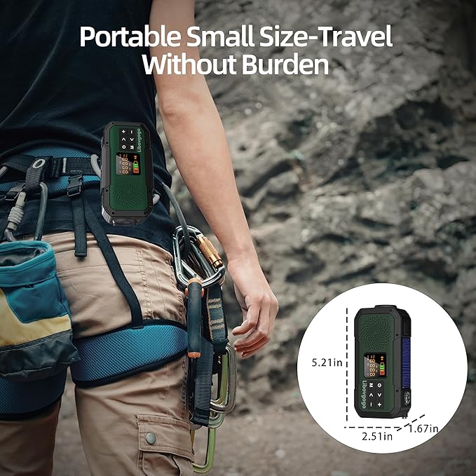 Emergency Radio Waterproof Bluetooth Speaker,Portable Digital AM FM Radio with 2000mAH Cell Phone Charger,Flashlight,Hand Crank NOAA Weather Radio with Solar Panel,Emergency Survival Kit (Green)