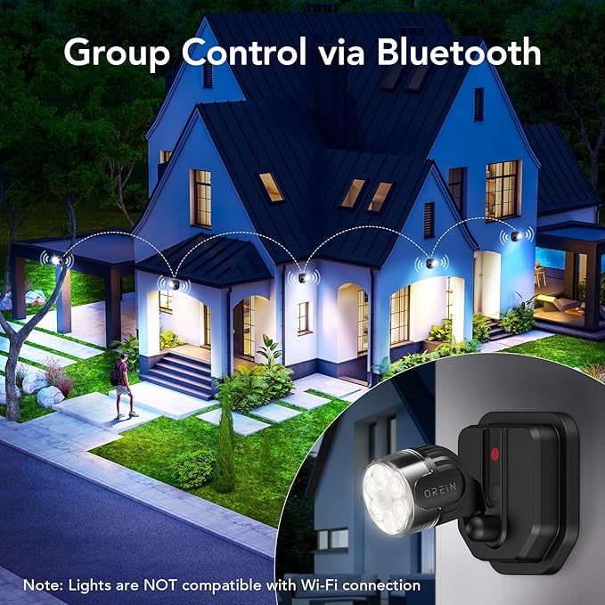 OREiN Outdoor Motion Sensor Light, Smart Motion Lights for Outside with Bluetooth APP Control, 5000K LED Flood Light Security Light with IP65 Waterproof for Stairs Front Door (Hardwired)