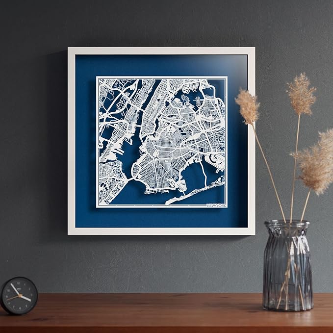 Washington D.C. Cut Map framed by O3 Design Studio, White map, Black frame, 18x18 inches, paper cutting art work, Gift Boxed, 4 background color, self-changing, Wall Art
