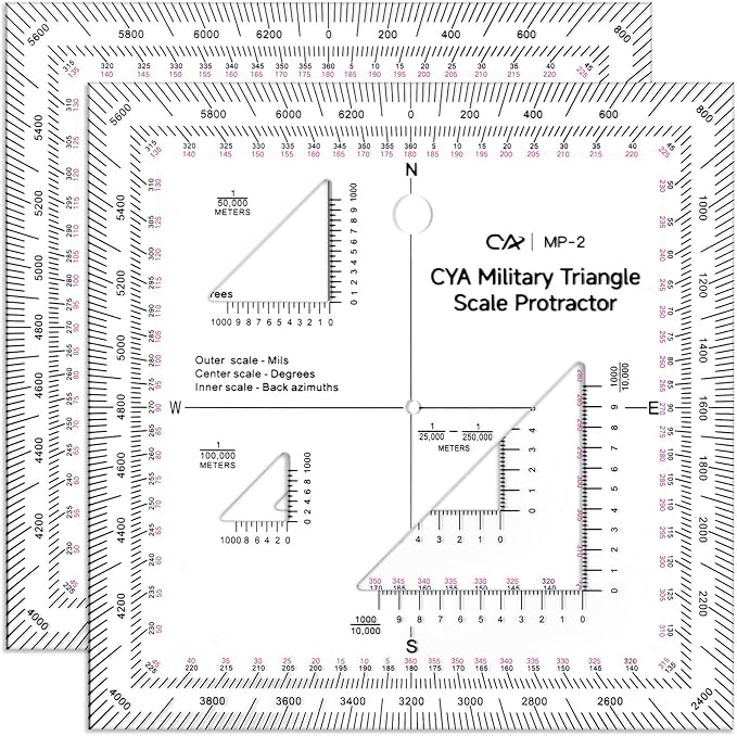 Zonon 2 Pcs 5 Inch Military Map Protractor Military Style Utm/mgrs Coordinate Scale Map Perfectly Cut Land Navigation Protractor Maps Reading and Grid Coordinate Reader