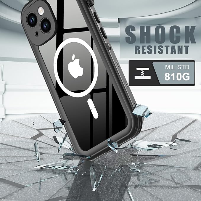 for iPhone 14 Case Waterproof, [Shockproof] [Dustproof] [IP68 Waterproof] Full-Body Hard Case Built-in [Lens Screen Protection] for Diving Case (Black, for iPhone 14 6.1in)
