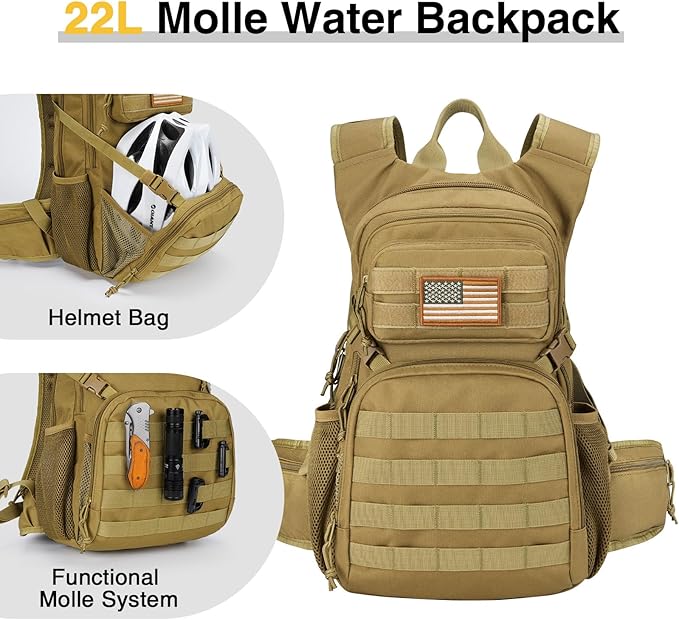 CVLIFE Hydration Backpack with 3L TPU Tactical Water Bladder, 22L Hiking Backpack for Men Women, Heavy Duty Molle Water Backpack with Multiple Compartments for Cycling Running Hunting Camping