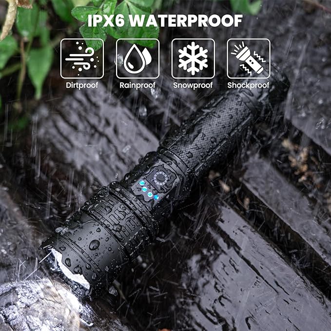 Kmivo Rechargeable Led Flashlight High Lumens - 99,000lm Bright Powerful Flash Light with 5 Modes, Waterproof Handheld Linterna for Home, Camping(3 Packs)