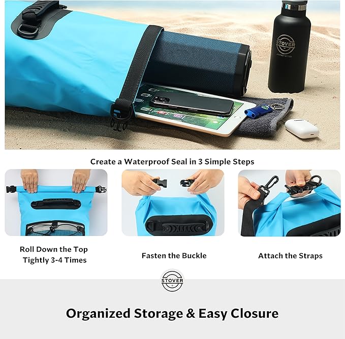STOVER 5/10/25/30/40/55L Waterproof Dry Bag- Roll-Top Backpack w/Phone Case- Kayaking, Hiking, Camping, Boating- Men/Women