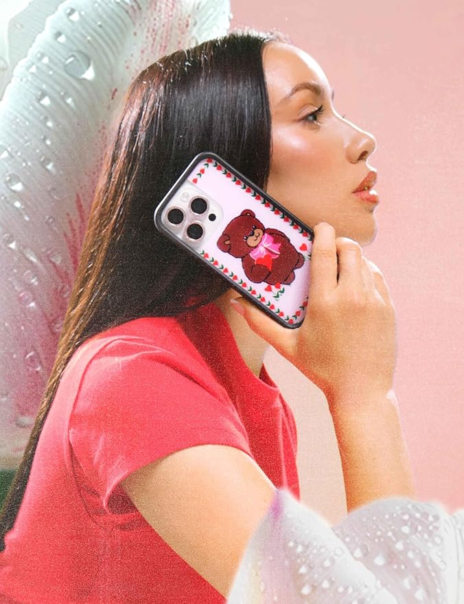 Wildflower Cases - Compatible with iPhone 13 Pro | Protective Black Bumper, 6.5ft Drop Test Certified, Women Owned Small Business | Pink Aesthetic Girly Animal | Guizio Collab - Teddy Bear