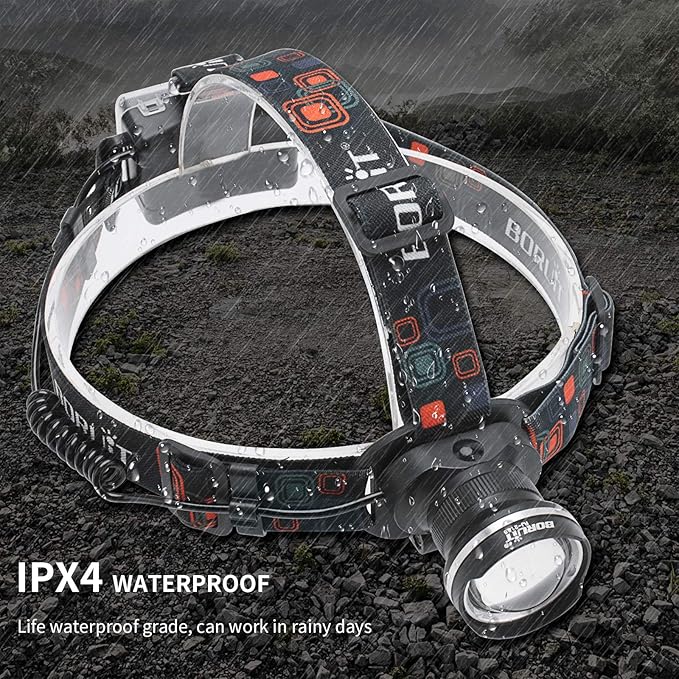 BORUIT RJ-2166 Super Bright LED Headlamp with White Light,3 Modes Adjustable Headlight Flashlight,IPX4 Waterproof Head Torch Great for Running, Camping, Hiking(Black)