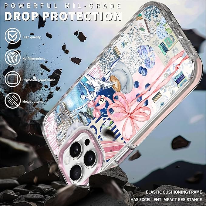 Case for iPhone 15 Pro,[Compatible with MagSafe],Pink Bow Girly Coquette Collage Phone Case Design，for Women Girls Magnetic Clear Cover - Slim, Sleek, & Shockproof Protection