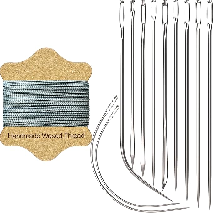 VONEEDL Upholstery Repair Kit: Waxed Sewing Thread (Gray Color) & Heavy Duty Needles (11 PCS) for Leather, Canvas & Quilting Thread