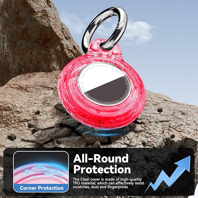 for Apple AirTag 2nd & 1st Gen, Waterproof Case for AirTag Holder Keychain,GPS Tracker Cover for Dog,Car Key,Luggage-E46-Clear Red
