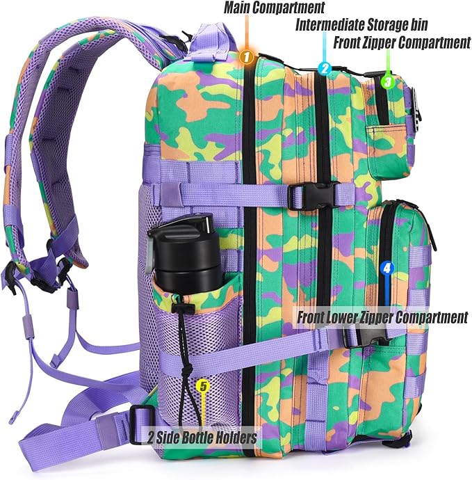 45L Tactical Backpack for Men Women, Military Assault Pack with MOLLE, Large 3 Day Bug Out Bag for Hiking Camping