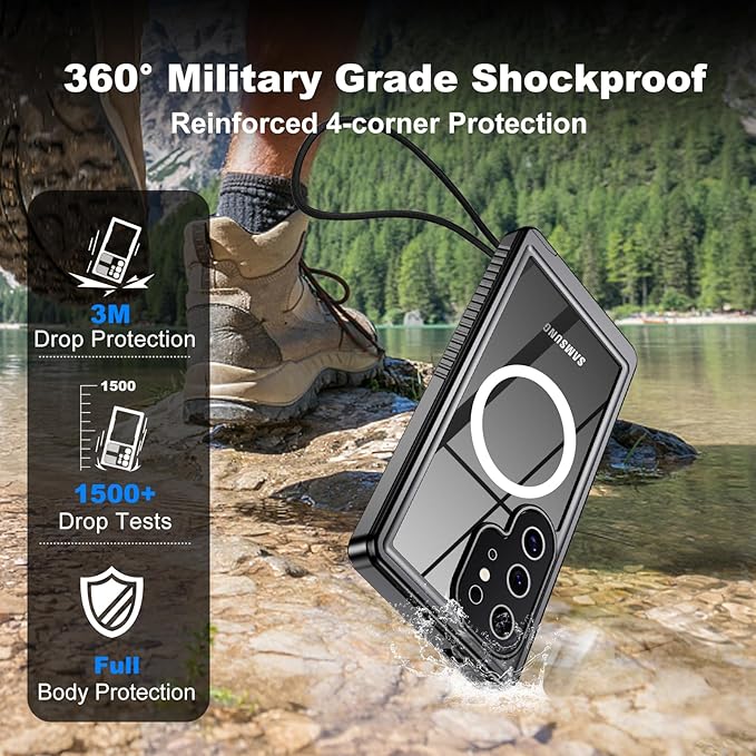 for Samsung Galaxy S24 Ultra Waterproof Case with Magsafe, Built-in Magnetic & Screen Protector, IP68 Certified Full Body Shockproof, for Water Sports Underwater Photography, 6.8" Blue