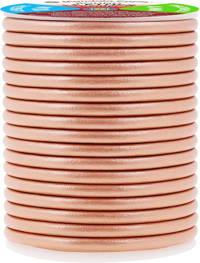 Mandala Crafts Round Genuine Rose Gold Leather Cord for Jewelry Making – 4mm Cowhide Leather Rope String Lace for Kumihimo – 11 Yards Cowhide Craft Cording Spool