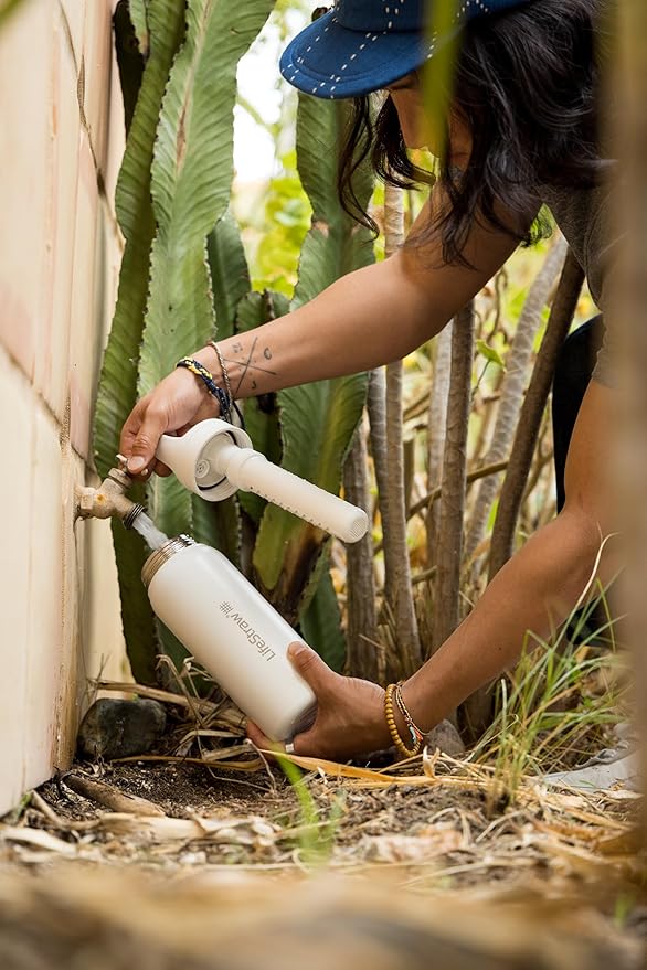 LifeStraw Go Series — Insulated Stainless Steel Water Filter Bottle for Travel and Everyday Use Removes Bacteria, Parasites and Microplastics, Improves Taste, 24oz Nordic Noir