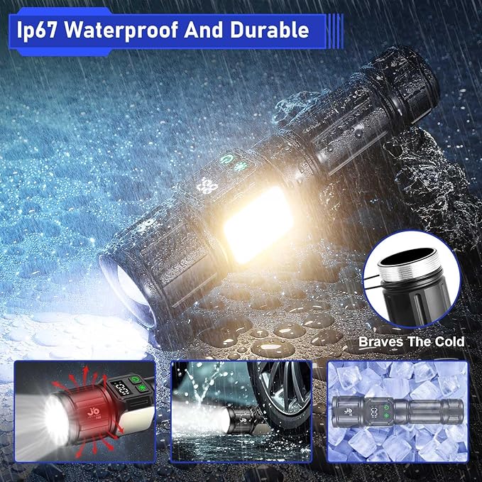 JAY-PARK Flashlights High Lumens, Rechargeable Flashlight 100000 Lumens with Magnetic, Bright Flash Light 9 Modes with 5000 mAh Battery, Tactical Flashlight for Camping, Hiking, Dog Walking