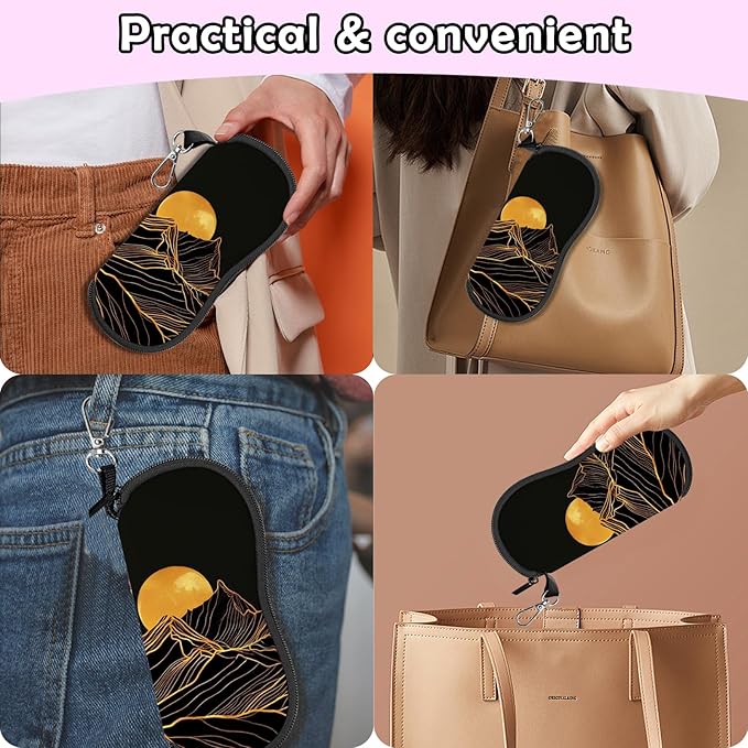 Glasses Case Sunglasses Eyeglass Soft Case Zipper Light Neoprene Pouch with Metal Belt Clip Aesthetic Cute Women Men