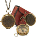 Handmade Brass Antique Compass with Leather Case – Vintage Finish Functional Pocket Navigation Tool for Travel, Hiking & Gift
