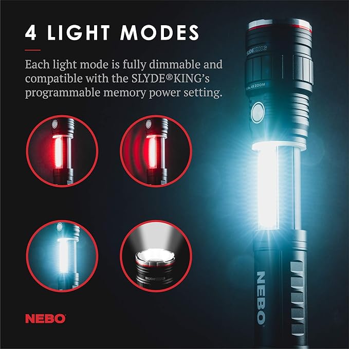 NEBO SLYDE KING Flashlight | High Lumens, Rechargeable COB Work Light & LED Flashlight, Waterproof, Magnetic Base, Great for Camping & Hunting, Includes Charging Cable