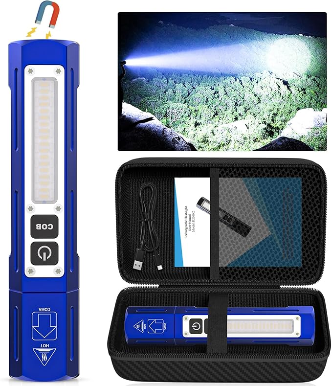 Banral Rechargeable Flashlights High Lumens - Super Bright Small Pocket Magnetic Flashlight, 8 Modes LED Tactical Flash Light, Dual Button Powerful Flashlight for Camping (1, Klein Blue)
