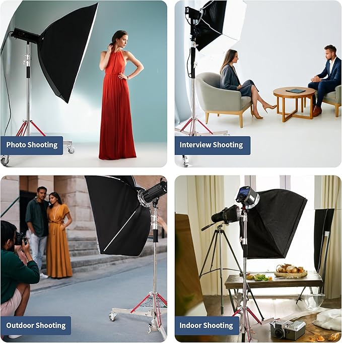 Kate Heavy Duty 10.8ft Light Stand with Casters, Adjustable Reinforced Stainless Steel Light Stand Tripod with 3 Wheels for Professional Studio Photography for Softbox, Monolight, Reflector