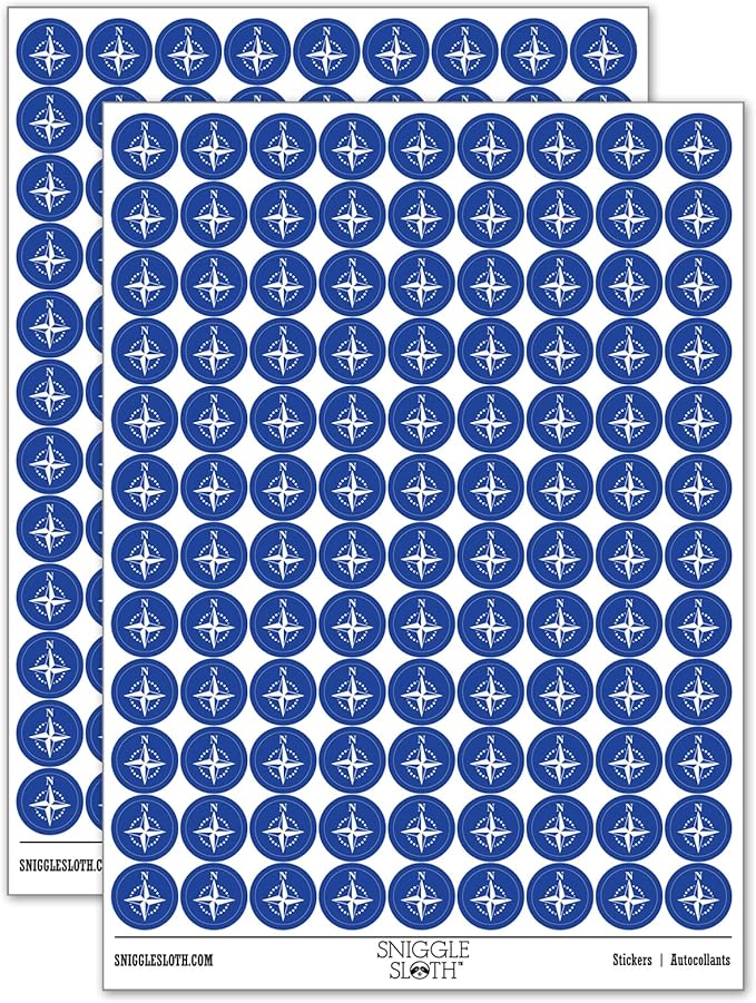 Compass Rose Nautical Star Navigation Map 200+ Round Stickers - Gloss Finish - 0.50" Size - Dark Blue