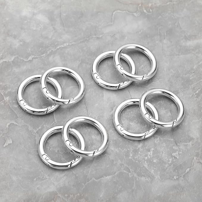 Gkeygo Key Ring Clip, 4/5 Inch Keychain Rings, 8 Pack Round Carabiner Clip for Keys, Buckle, Bags, Purses - Key Chain Hooks Replacement Keychains Lanyard DIY Crafts, Silver