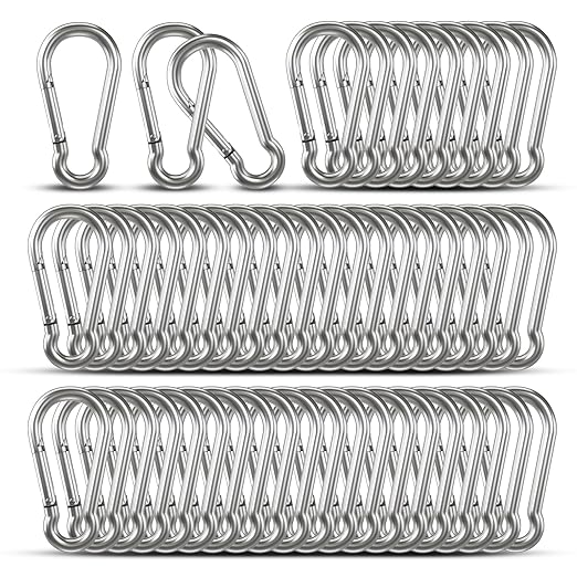 Small Carabiner Clip Hooks, 52pcs 2.36 inch Carabiners Heavy Duty, Galvanized Iron Spring Snap Hook Fits Camping Hiking, Metal Clips for Keychain Keys Rings