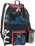 TYR Big Mesh Mummy Backpack for Swim, Gym and Workout Gear, Black, 40-Liter Capacity