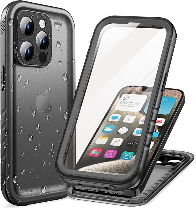Cozycase for iPhone 15 Pro Max Waterproof Shockproof Dustproof Case - Heavy Duty/360 Full Body/Military Grade/Protective/Rugged 【8FT Drop Proof】 Built in Screen/Camera Protector with Lanyard Black