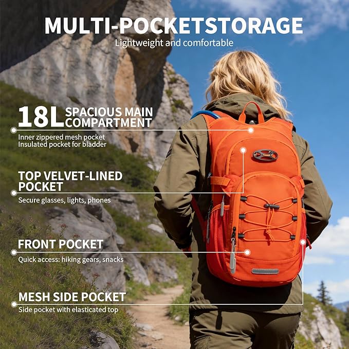 KABAQOO Hydration Backpack, 18L Multipurpose Hiking Backpack with 3L Water Bladder, Water Backpack Insulated Hydration Pack Ideal for Hiking and Cycling