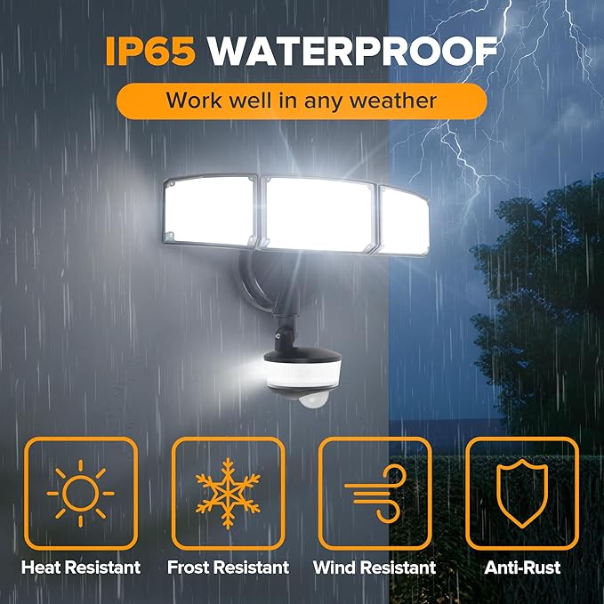 LUTEC 2 Pack 74W 8000 Lumen Motion Sensor Outdoor Lights, 5000K Daylight, IP65 Waterproof Flood Lights Outdoor with Night Light, Dusk to Dawn Motion Detector LED Security Light for Garage, Yard-Black