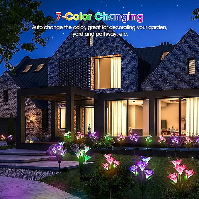 ostritec Solar Lights Outdoor Waterproof, 4 Pack Garden Decor Lights, 16 Multi-Color Changing Lily Solar Flowers for Yard Patio Pathway Decor, Gifts for Women Mom (4 Pack)