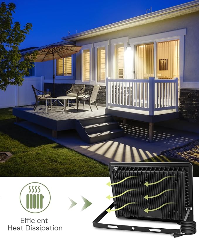 L LOHAS LED Flood Lights Outdoor, 150W Dusk to Dawn Outdoor Lighting, IP66 Waterproof Plug in Floodlights, 6000K Daylight Work Light, Security Lights for Yard, Garage, UL Listed, 2Pack