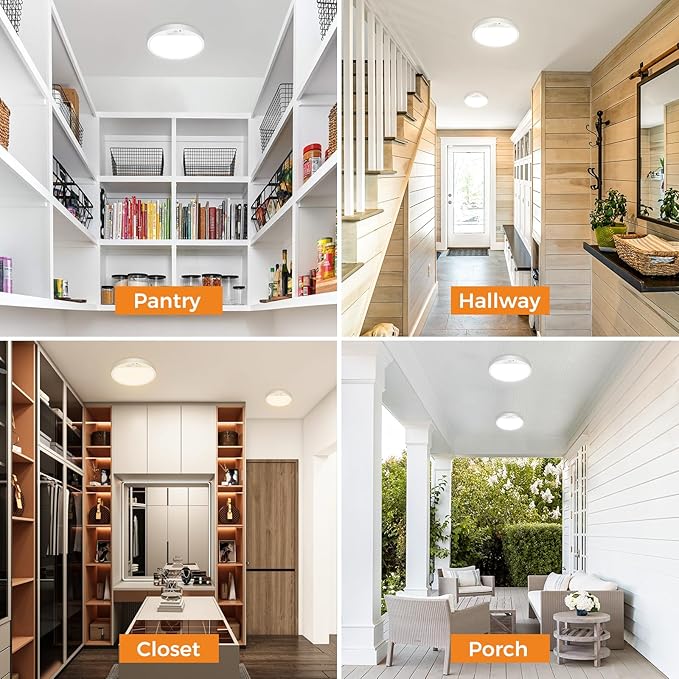 Slochi 2Pack Motion Sensor Ceiling Light Wired, 3000K/4000K/6500K Motion Sensor Light Indoor, 15W 1500LM 7 In Closet Lights Motion Sensored with Timer, Flush Mount Light for Hallway Wall Pantry, White