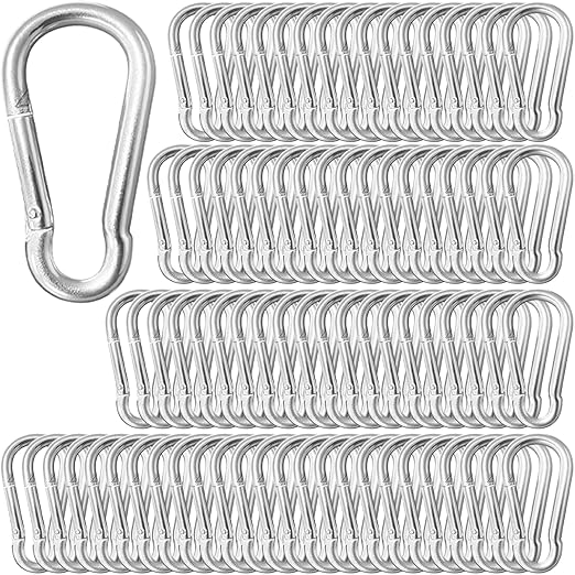 100 Pack 2.36" Sliver Carabiners Clip, M6 Galvanized Steel Small Spring Snap Hook, Keychain Clip, Quick Link Key Chain for Hammock Swing Set Outdoor Travel, Camping, Fishing, Hiking