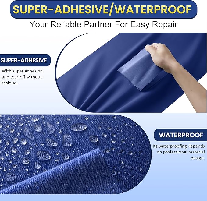 Self-Adhesive Canvas Repair Tape, 8.3" x 11" Waterproof Canvas Repair Patch, Fabric Patch Repairs Kit for Furniture, Tents, Sunbrellas, Boat Covers Awnings, Couches, Clothes, Bags Royal Blue