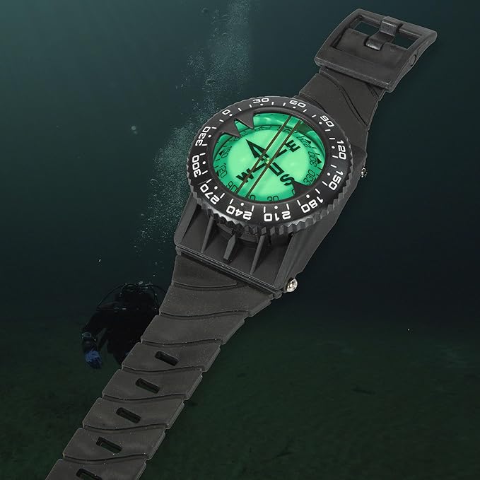 Italian Design 360° Ratcheted Rotating Bezel Scuba Diver Compass, Waterproof Oil Filled with Side-Window Compass